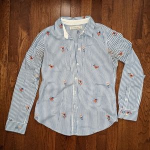 ABERCROMBIE BLUE/WHITE STRIPED EMBROIDERED BUTTON DOWN